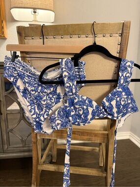 Blue and White Greece Print Antonio Melani Bikini Set Size Extra Large